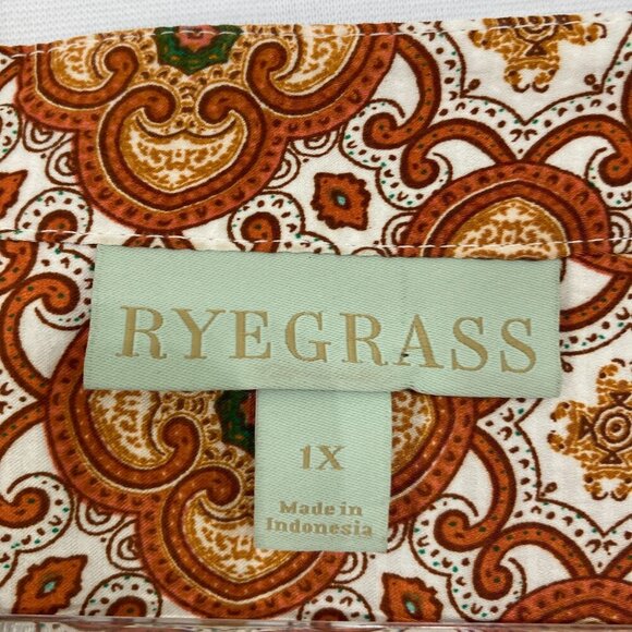 Ryegrass size 1X Floral Abstract Geometric Boho Long Sleeve Popover Blouse - Picture 2 of 11